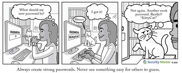 Three-panel Password Security Cartoon from Security Mentor