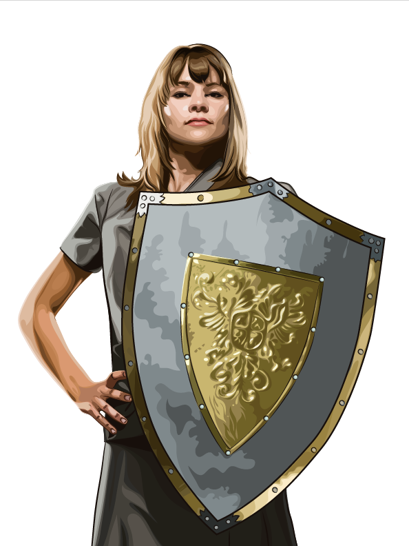 Security Mentor illustration of woman with shield representing employees as the best cyber defense
