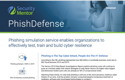 Photo of Security Mentor PhishDefense Data Sheet