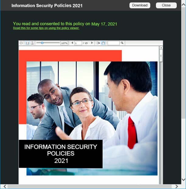 Security mentor policy tracking compliance interface 2021 Graphic representing Security mentor policy tracking compliance interface 2021