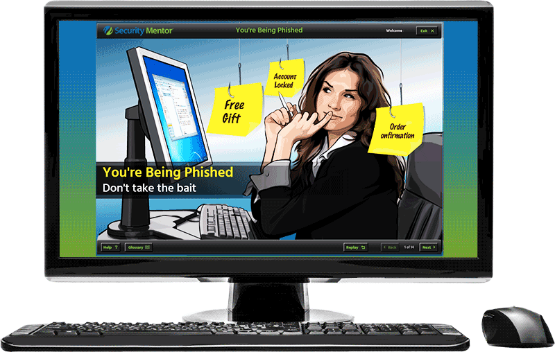Image of Security Mentor Security Awareness Training on computer monitor