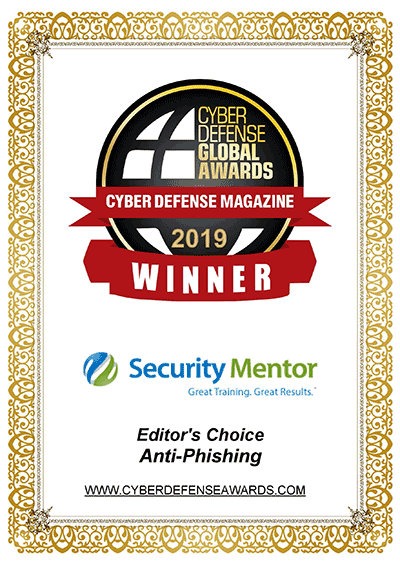 Security Mentor named 2019 Editor's Choice Award Winner for Anti Phishing